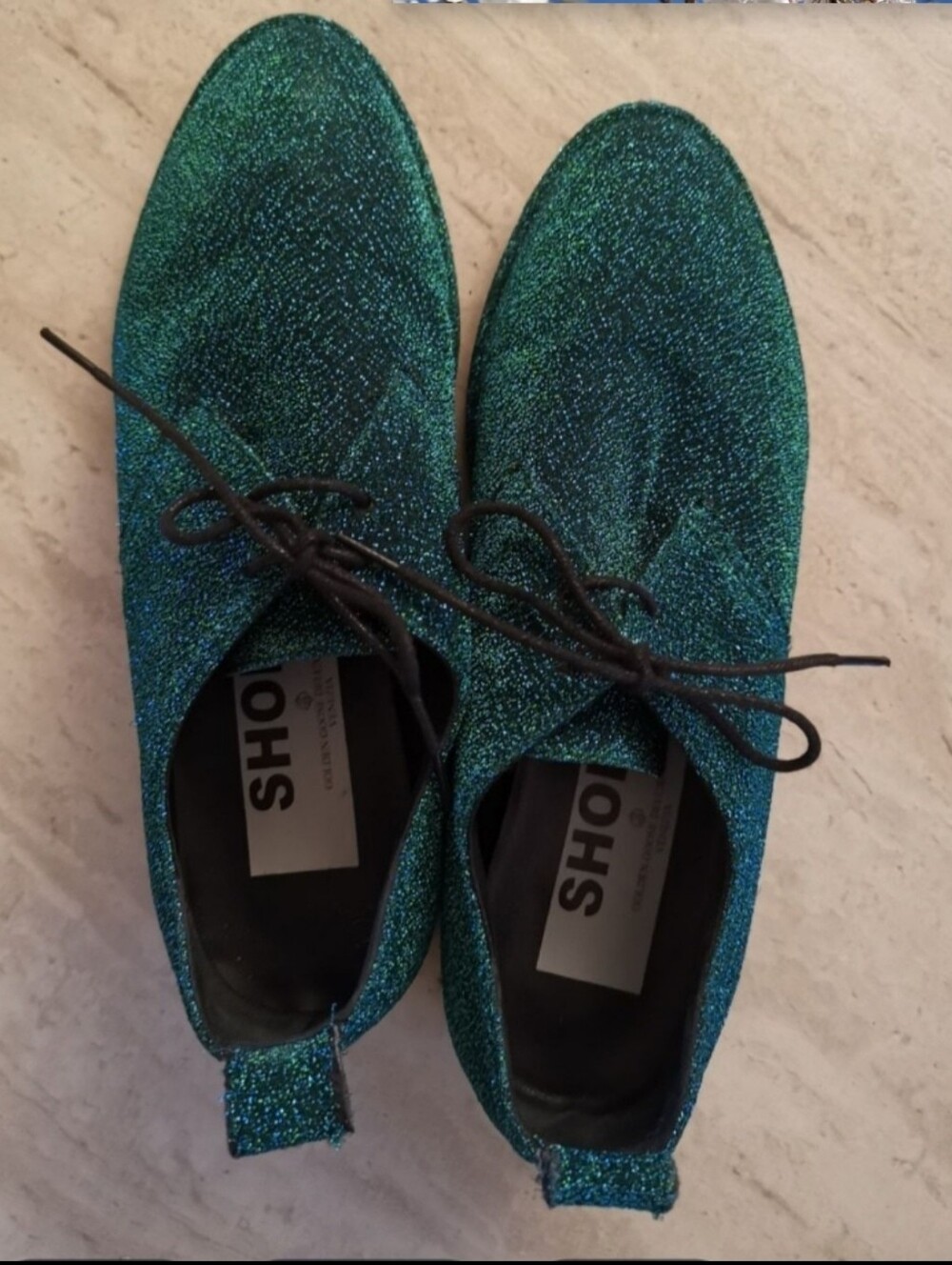 Golden Goose GGDB Green Blue Metallic Glitter Derby Oxfords Shoes EU 37 US 7